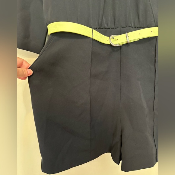 TED BAKER LONDON Ariyell Jumpsuit Shorts Romper w/Lime Green Belt, Lined - Picture 8 of 12